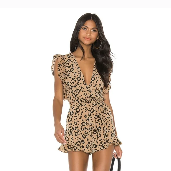 Lovers And Friends JILL Leopard Print Ruffle Romper - Picture 1 of 9